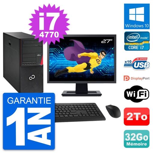 Torre de PC Fujitsu P720 - Procesador Intel i7-4770, 32GB de RAM, 2TB HDD, Windows 10, WiFi