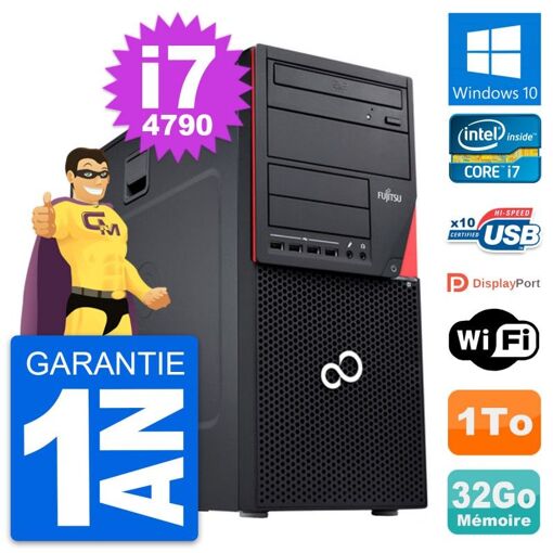 Torre Fujitsu Esprimo P720 - Procesador Intel i7-4790, 32 GB de RAM, 1 TB HDD, Windows 10, WiFi