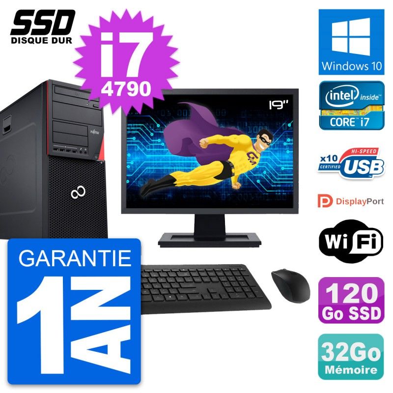 Fujitsu P720 19-Inch PC Tower - Intel i7-4790, 32GB RAM, 120GB SSD, Windows 10