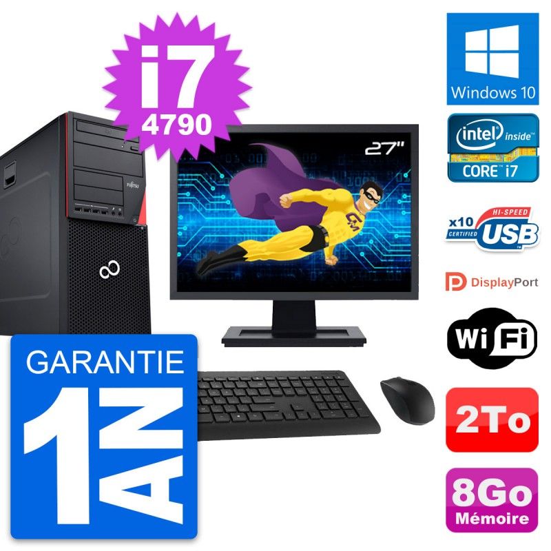 Fujitsu P720 27-inch PC Tower - Intel i7-4790, 8GB RAM, 2TB HDD, Windows 10, WiFi