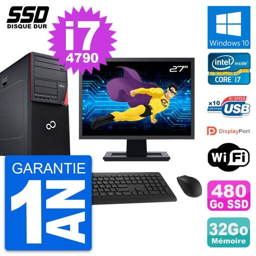 Torre PC Fujitsu P720 - Procesador Intel i7-4790, 32GB de RAM, 480GB SSD, Windows 10