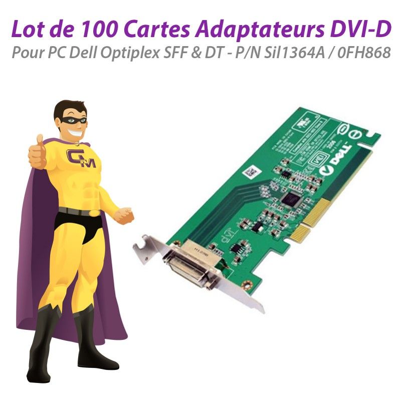 Dell Sil1364A 0FH868 PCI-E x16 Low Profile DVI-D Adapter Cards (Lot of 100)