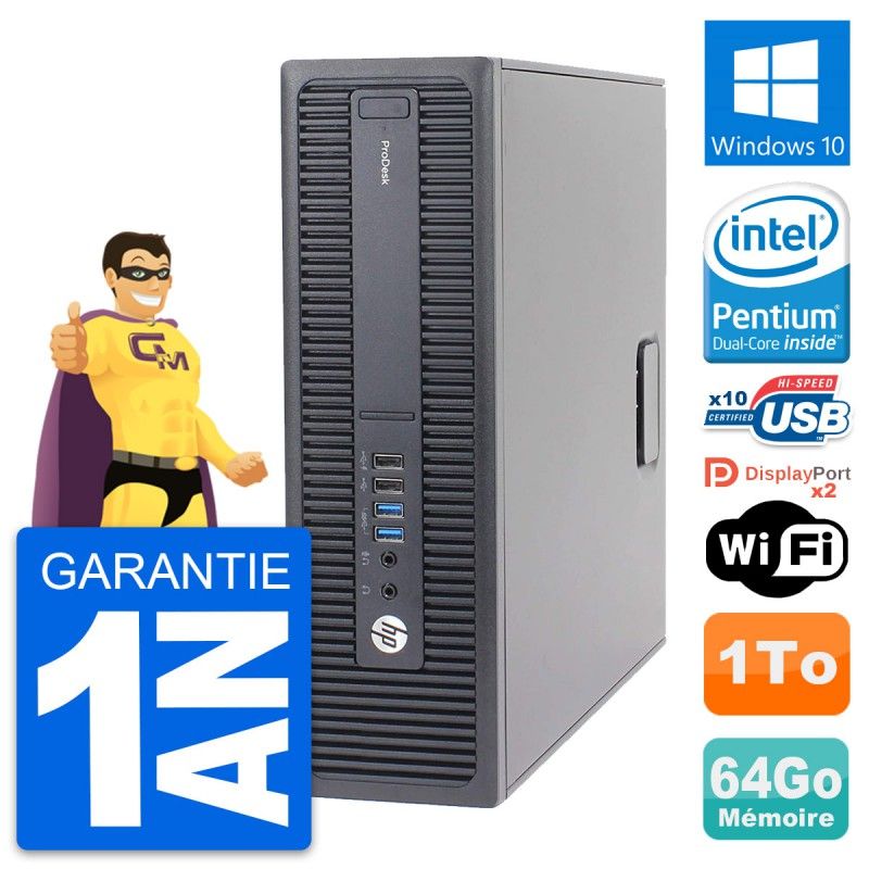 Ordinateur de bureau HP ProDesk 600 G2 SFF - Processeur Intel G4400, 64 Go de RAM, 1 To de disque dur, Windows 10, Wi-Fi