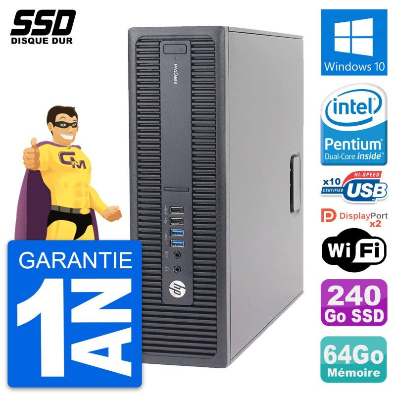 HP ProDesk 600 G2 Mini PC - Intel Pentium G4400, 64GB RAM, 240GB SSD, Windows 10, Wi-Fi