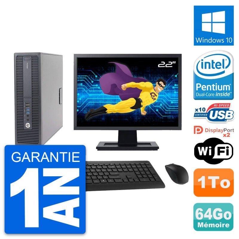 HP ProDesk 600 G2 SFF Computer - 22" Screen, Intel Pentium G4400, 64GB RAM, 1TB HDD, Windows 10, WiFi