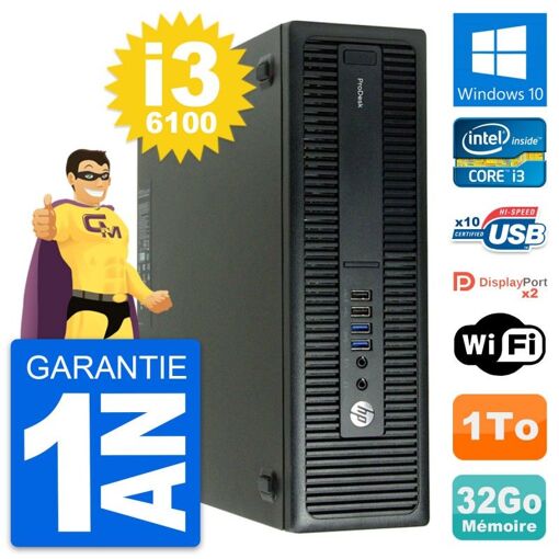 Computadora HP ProDesk 600 G2 SFF - Procesador Intel i3-6100, 32GB de RAM, 1TB HDD, Windows 10, WiFi