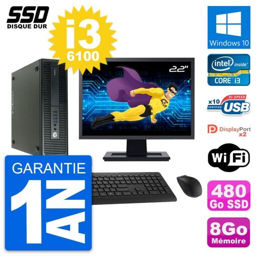 Computadora HP ProDesk 600 G2 SFF - Pantalla de 22', Procesador Intel Core i3-6100, 8GB de RAM, 480GB SSD, Windows 10, WiFi