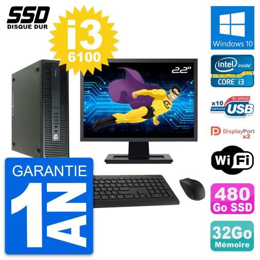 Computadora HP ProDesk 600 G2 SFF - Pantalla de 22', Intel Core i3-6100, 32GB de RAM, 480GB SSD