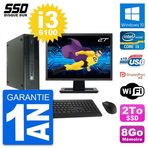 Computadora de escritorio HP ProDesk 600 G2 SFF - Pantalla de 27'', Procesador Intel Core i3-6100, 8 GB de RAM, 2 TB SSD, Windows 10, WiFi