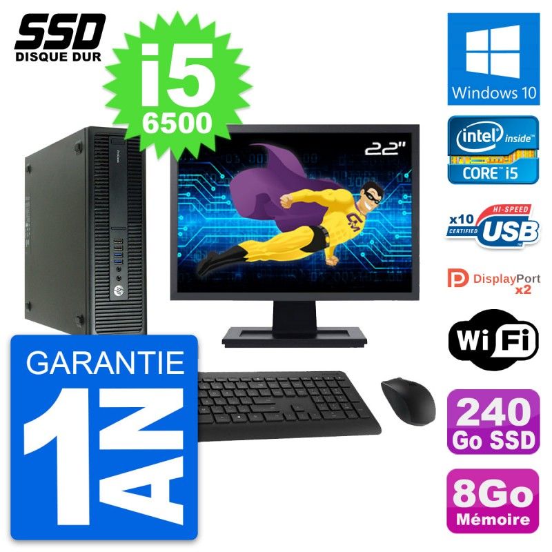 HP ProDesk 600 G2 SFF Desktop Computer - 22" Screen, Intel Core i5-6500, 8GB RAM, 240GB SSD, Windows 10, WiFi