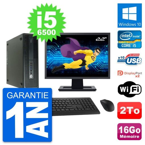 Computadora HP ProDesk 600 G2 SFF - Pantalla de 22", Intel i5-6500, 16GB de RAM, 2TB HDD, Windows 10, WiFi