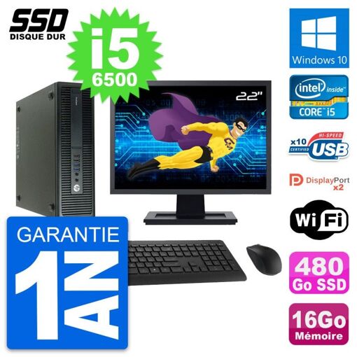 Computadora de escritorio HP ProDesk 600 G2 de formato SFF, Pantalla de 22'', Procesador Intel Core i5-6500, 16GB de RAM, 480GB SSD, Windows 10, WiFi