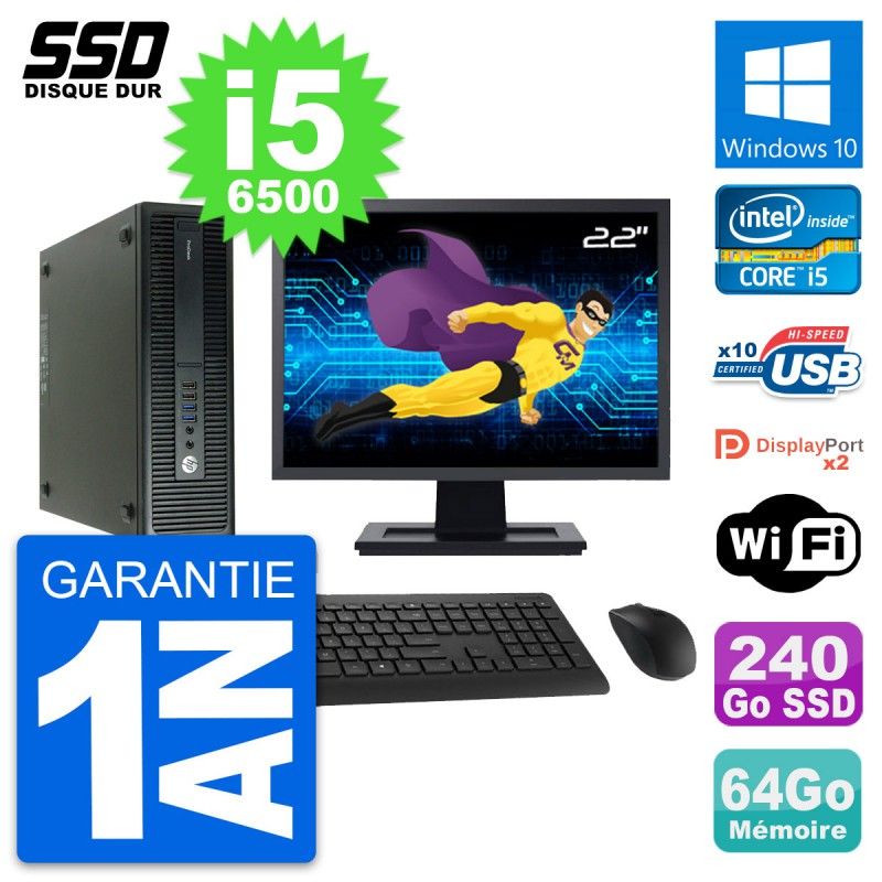 HP ProDesk 600 G2 SFF Computer | 22" Screen | Intel Core i5-6500 | 64GB RAM | 240GB SSD