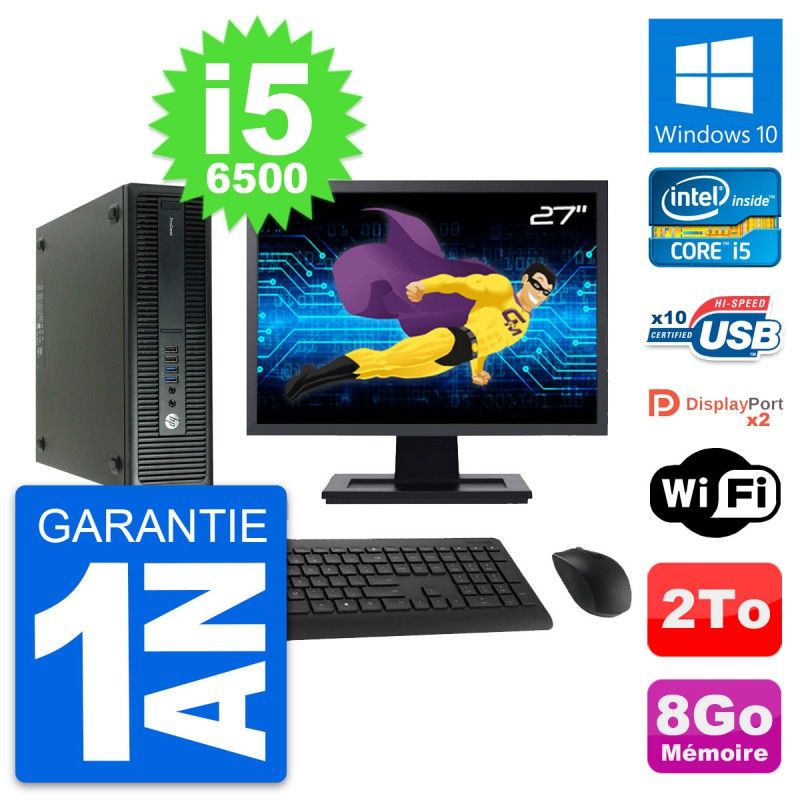 HP ProDesk 600 G2 SFF Computer, 27" Screen, Intel Core i5-6500, 8GB RAM, 2TB Hard Drive, Windows 10, WiFi