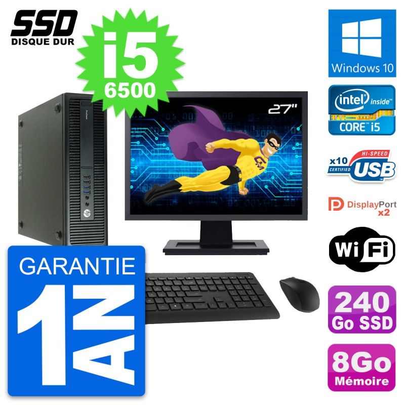 HP ProDesk 600 G2 SFF Computer - 27" Screen, Intel Core i5-6500, 8GB RAM, 240GB SSD