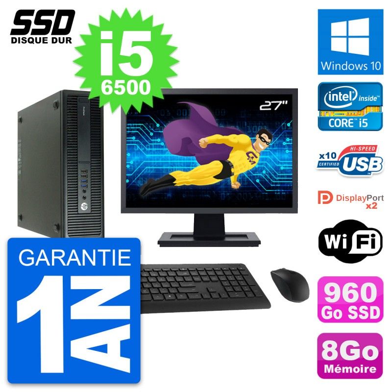 HP ProDesk 600 G2 SFF Computer - 27" Screen, Intel Core i5-6500, 8GB RAM, 960GB SSD, Windows 10, WiFi