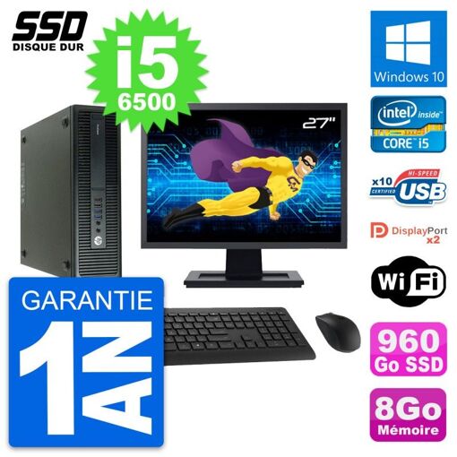 Computadora HP ProDesk 600 G2 SFF - Pantalla de 27', Procesador Intel Core i5-6500, 8 GB de RAM, 960 GB SSD, Windows 10, WiFi