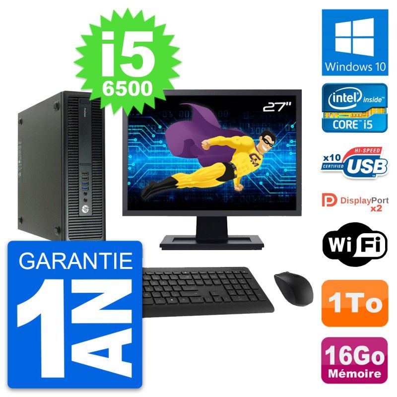 HP ProDesk 600 G2 SFF Computer - 27" Screen, Intel i5-6500, 16GB RAM, 1TB HDD, Windows 10, WiFi