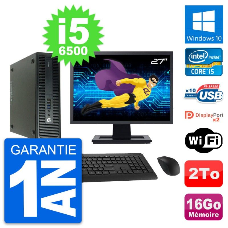 HP ProDesk 600 G2 SFF Computer - 27" Screen, Intel i5-6500, 16GB RAM, 2TB HDD, Windows 10, WiFi