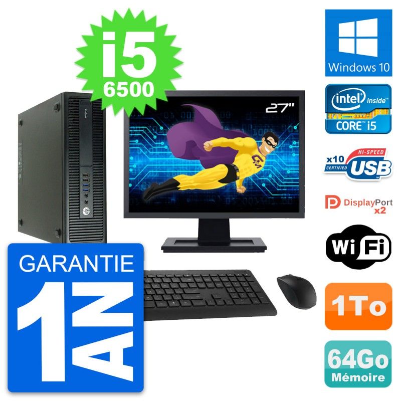 HP ProDesk 600 G2 SFF Computer - 27" Screen, Intel i5-6500, 64GB RAM, 1TB HDD, Windows 10, WiFi