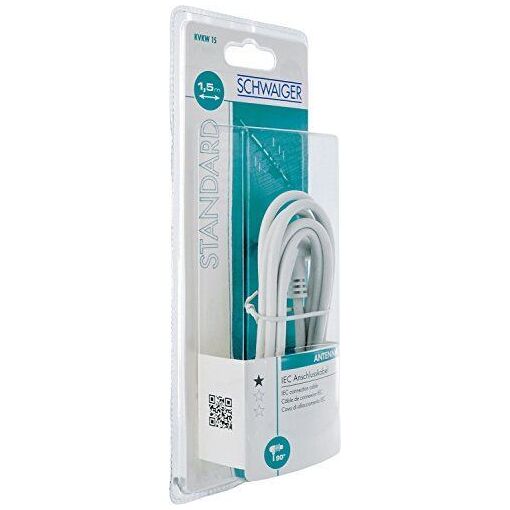 Schwaiger Standard Coaxial Antenna Cable - 1.5m, Double Shielded, 75dB, White