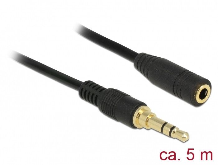 Delock Audio Cable Extension - 3.5mm Stereo Male to Female - 5m - Black