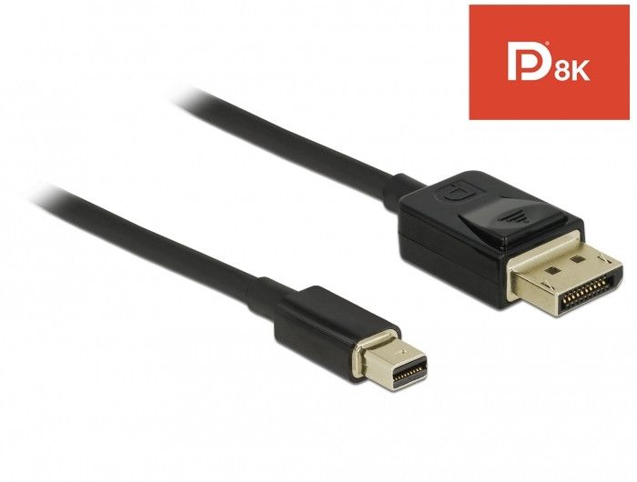 Delock DisplayPort Cable - 2m, Black, Male to Male, 8K Support