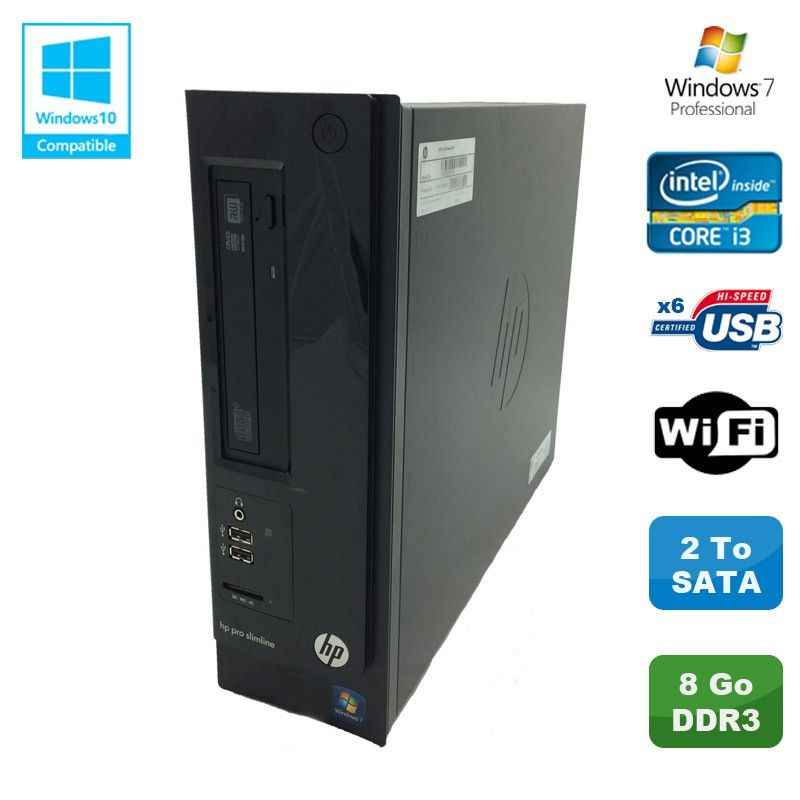HP Pro 3300 Series SFF PC - Intel Core i3-2120, 8GB RAM, 2TB HDD, WiFi, Windows 7 Pro