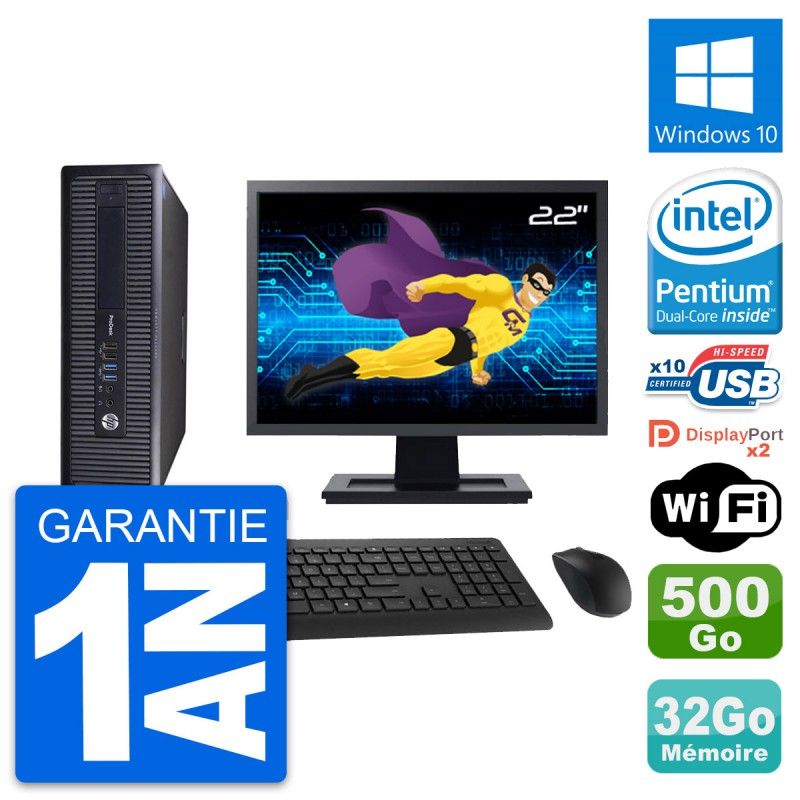 HP ProDesk 600 G1 SFF Computer - 22" Screen, Intel Pentium G3220, 32GB RAM, 500GB HDD