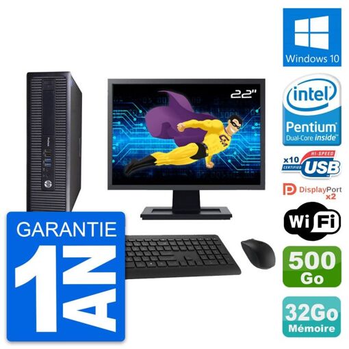 Computadora HP ProDesk 600 G1 SFF - Pantalla de 22', Procesador Intel Pentium G3220, 32GB de RAM, Disco duro de 500GB