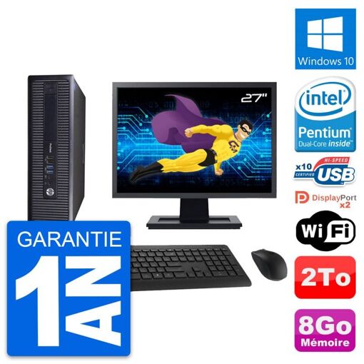 PC de escritorio HP ProDesk 600 G1 SFF - Pantalla de 27'', Procesador Intel Pentium G3220, 8 GB de RAM, 2 TB de almacenamiento, Windows 10