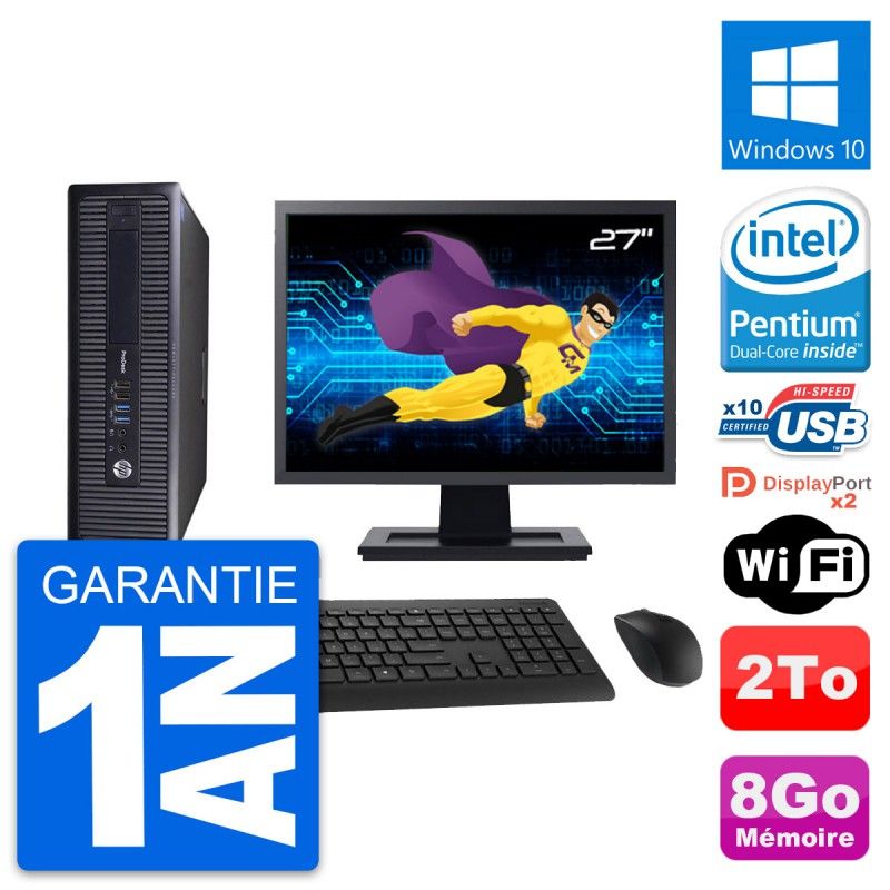 HP ProDesk 600 G1 SFF Desktop PC - 27" Screen, Intel Pentium G3220, 8GB RAM, 2TB Storage, Windows 10