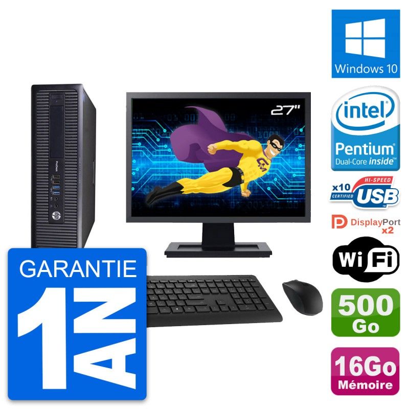 HP ProDesk 600 G1 SFF PC - 27" Screen, Intel G3220, 16GB RAM, 500GB Disk