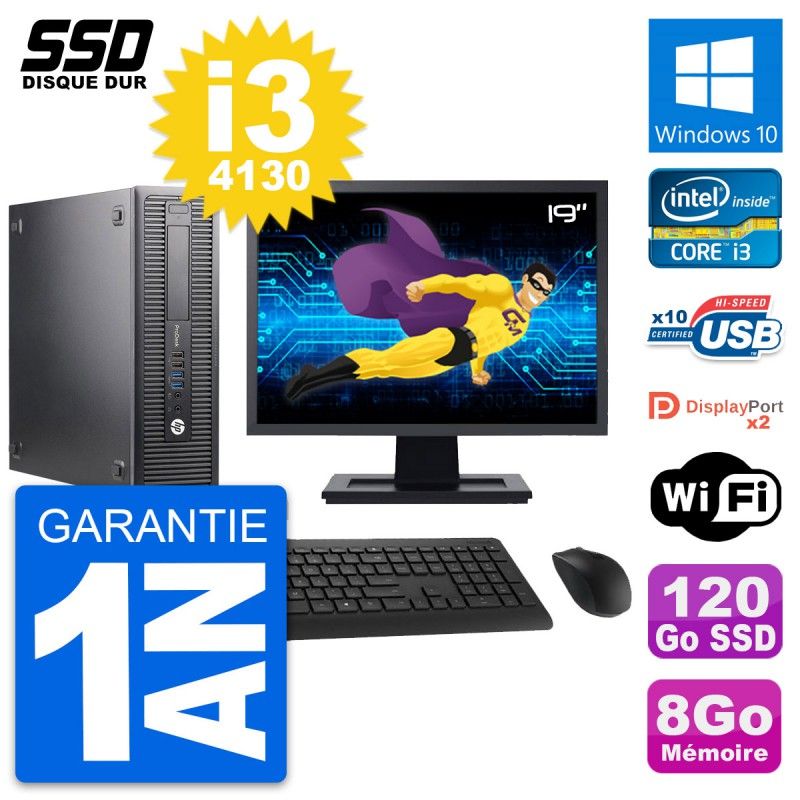 HP ProDesk 600 G1 SFF PC - 8GB RAM, 120GB SSD, 19" Screen, Intel Core i3-4130, Windows 10