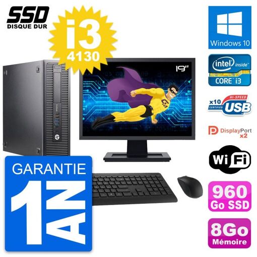 Computadora de escritorio HP ProDesk 600 G1 SFF - Pantalla de 19', Procesador Intel Core i3-4130, 8 GB de RAM, 960 GB SSD, Windows 10, WiFi