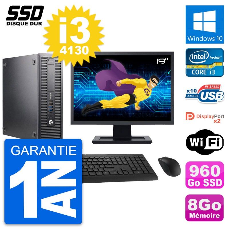 HP ProDesk 600 G1 SFF Desktop Computer - 19" Screen, Intel Core i3-4130, 8GB RAM, 960GB SSD, Windows 10, WiFi