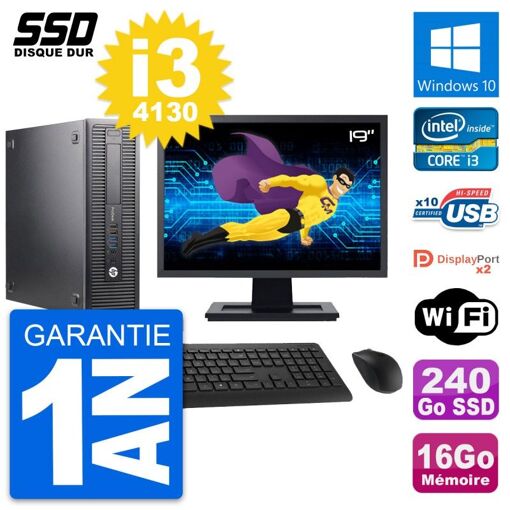 PC HP ProDesk 600 G1 SFF con pantalla de 19', Intel Core i3-4130, 16GB RAM, SSD de 240GB, Windows 10, Wifi