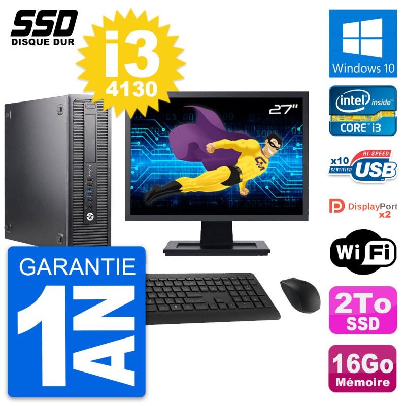 HP ProDesk 600 G1 SFF Computer - 27" Screen, Core i3-4130, 16GB RAM, 2TB SSD, Windows 10, WiFi