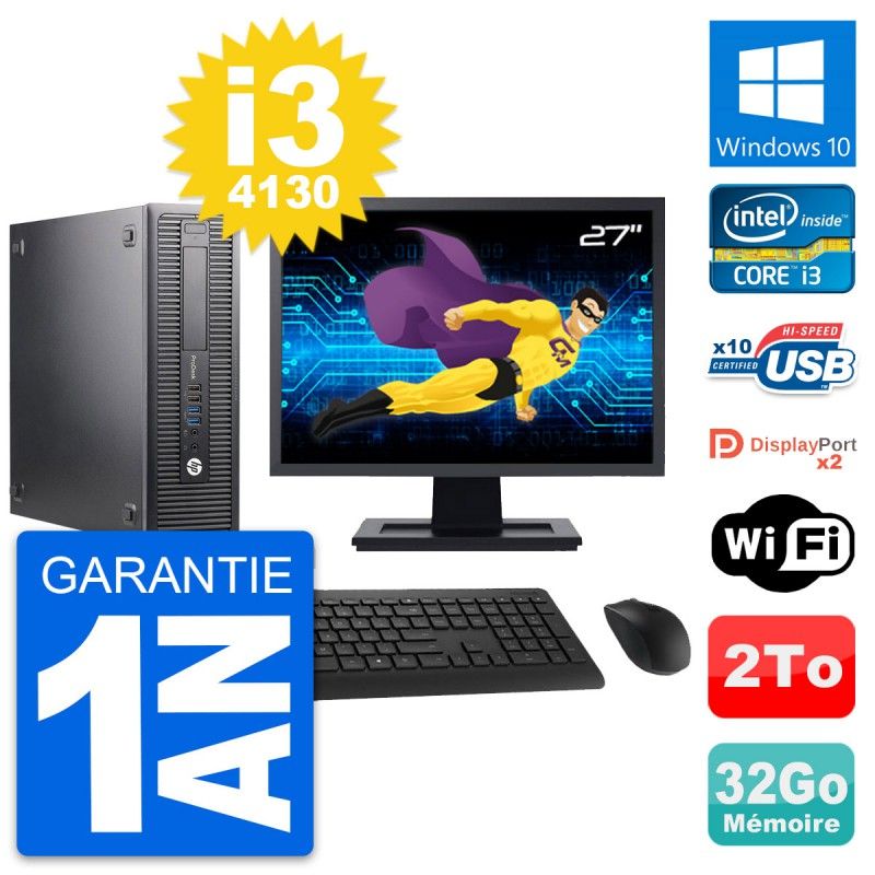 HP ProDesk 600 G1 SFF Desktop Computer - 27" Screen, Intel i3-4130, 32GB RAM, 2TB HDD, Windows 10, WiFi