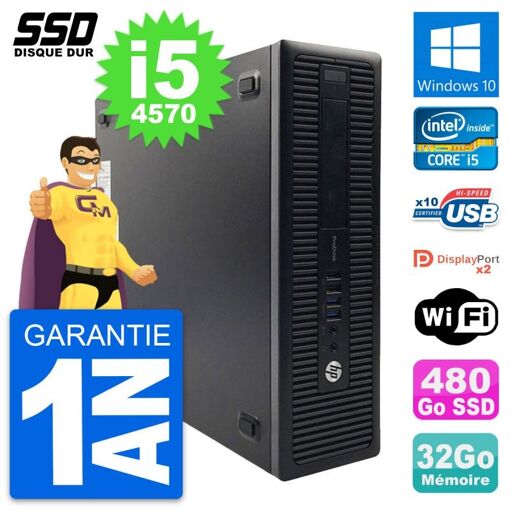 PC de escritorio HP ProDesk 600 G1 SFF - Procesador Intel Core i5-4570, 32GB de RAM, 480GB SSD, Windows 10, WiFi