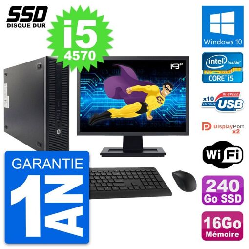 PC HP ProDesk 600 G1 SFF con pantalla de 19', procesador Intel Core i5-4570, 16GB de RAM, SSD de 240GB, Windows 10, WiFi