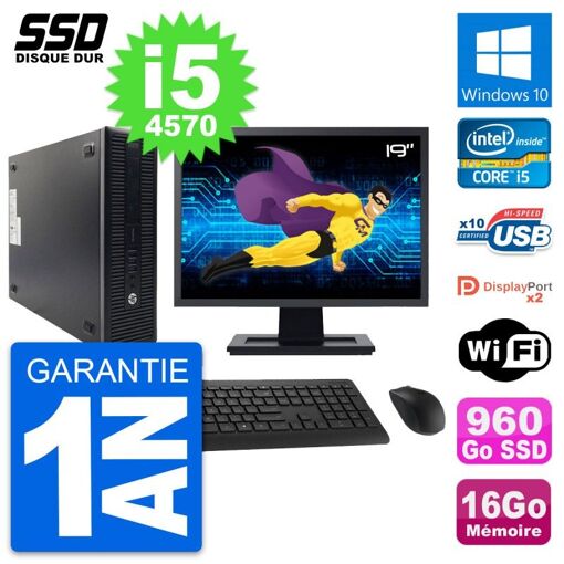PC HP ProDesk 600 G1 SFF con pantalla de 19', procesador Intel Core i5-4570, 16GB RAM, 960GB SSD, Windows 10, WiFi