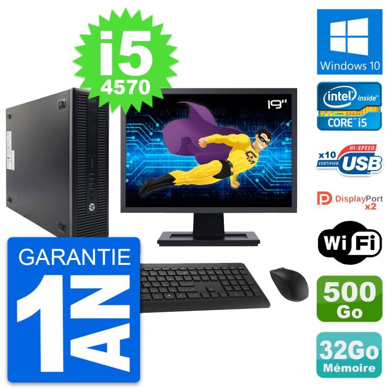 PC de sobremesa HP ProDesk 600 G1 SFF, Pantalla de 19', Intel i5-4570, 32GB de RAM, 500GB de almacenamiento, Windows 10