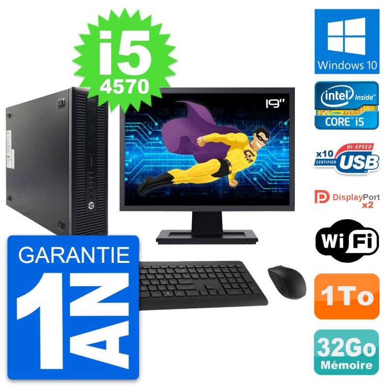 PC de escritorio HP ProDesk 600 G1 SFF - Pantalla de 19', Intel i5-4570, 32GB RAM, 1TB HDD, Windows 10, WiFi
