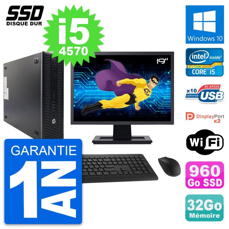 HP ProDesk 600 G1 SFF Desktop PC - 19" Screen, Intel Core i5-4570, 32GB RAM, 960GB SSD, Windows 10, WiFi