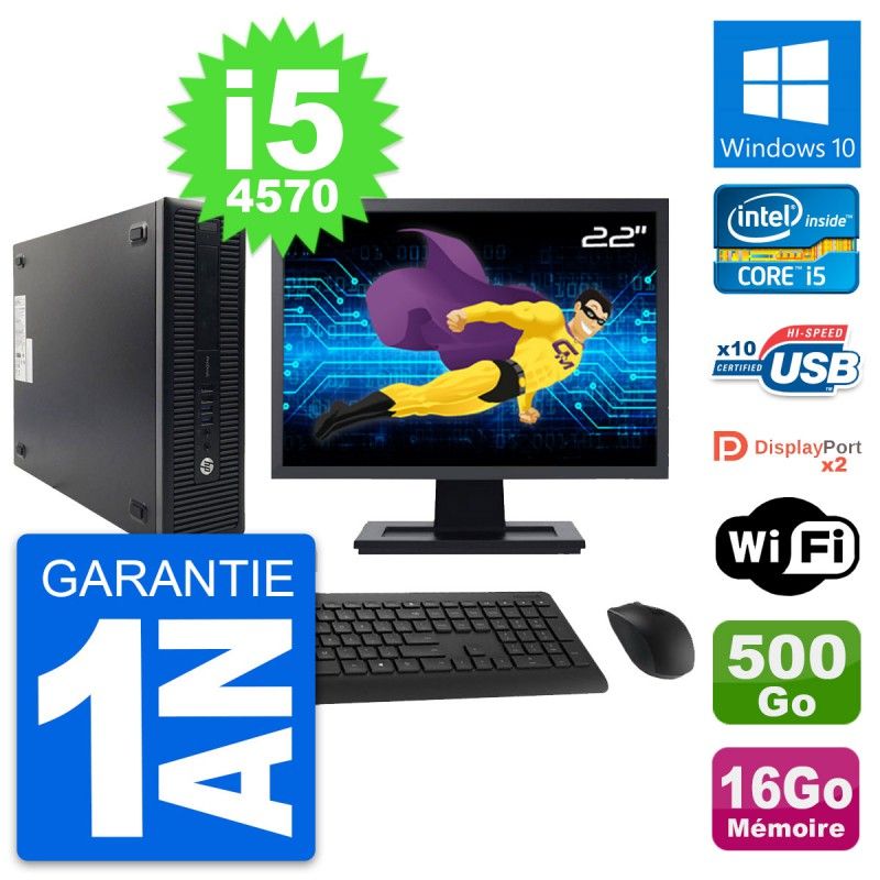 HP ProDesk 600 G1 SFF Desktop Computer, 22" Screen, Intel i5-4570, 16GB RAM, 500GB Storage, Windows 10, WiFi