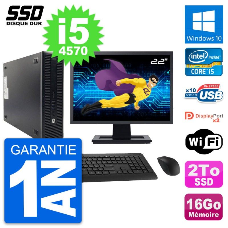 HP ProDesk 600 G1 SFF Computer - 22" Screen, Core i5-4570, 16GB RAM, 2TB SSD, Windows 10, WiFi