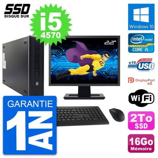 Computadora HP ProDesk 600 G1 SFF - Pantalla de 22', Intel Core i5-4570, 16 GB RAM, 2 TB SSD, Windows 10, WiFi