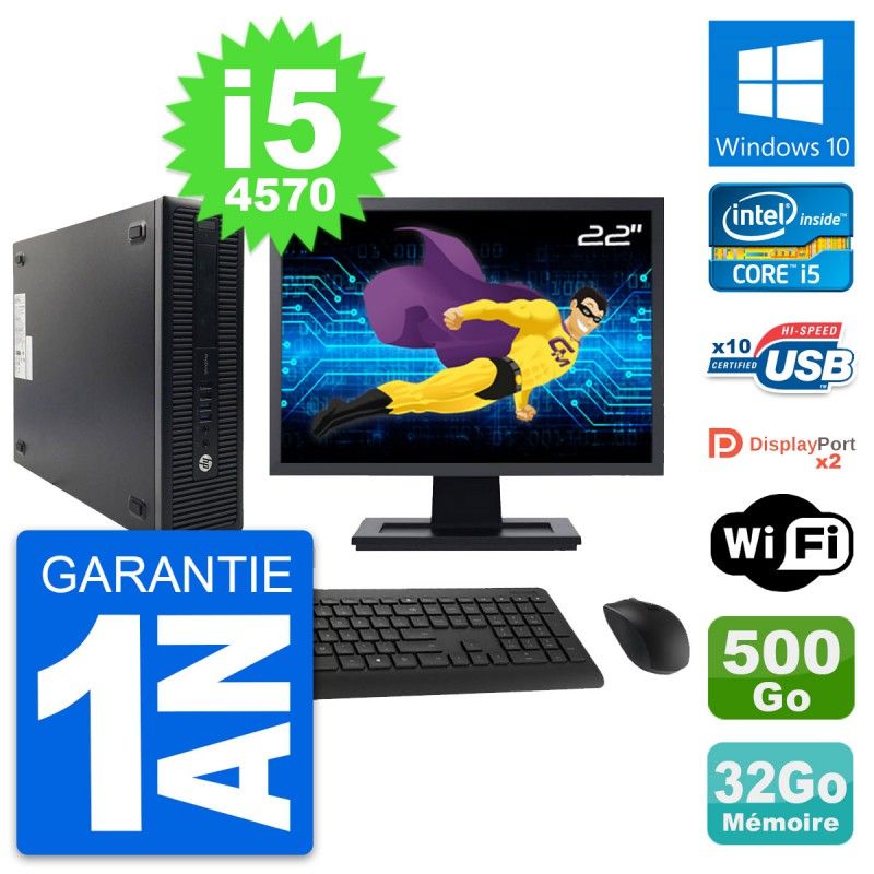 HP ProDesk 600 G1 SFF PC - 22" Screen, Intel i5-4570, 32GB RAM, 500GB Disk