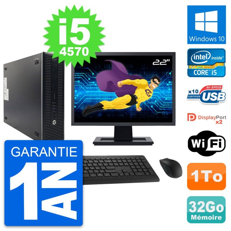 HP ProDesk 600 G1 SFF Computer - 22" Screen, Intel i5-4570, 32GB RAM, 1TB Hard Drive, Windows 10, WiFi